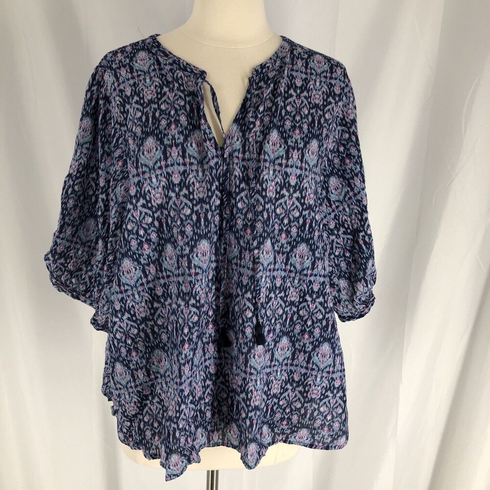 Banana Republic Blur Ecot Patterned Short Sleeve Blouse - Size XXL